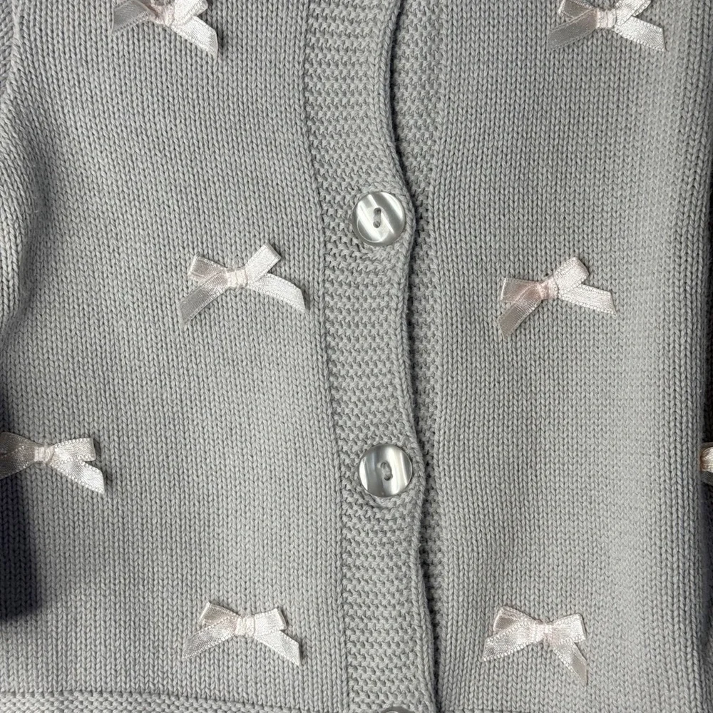 Vintage First Impressions Knit Set 18M Gray Bow Cardigan Pants Baby Outfit
